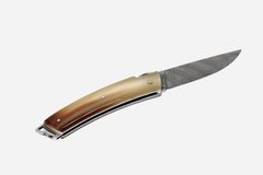 Нож со складным лезвием Le Thiers "Gentleman" ручной работы, светлый рог, дамаская сталь T98PCDI