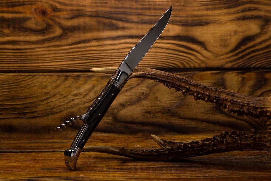 Laguiole карманный нож 4 "3/4 + штопор с ручкой из черного рога 1.60.129.64MI