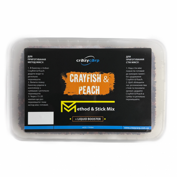 Стик микс Crazy Carp Method&Stick Mix Crayfish & Peach 400г MSMCP400