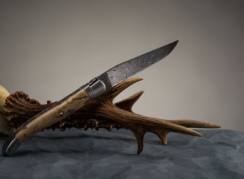 Карманный нож Laguiole 4 "3/4 дамасское лезвие ручка из березовой древесины 2 матовых валика 1.60.140.66MID