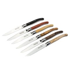 Набор из 6 ножей для стейка ручной работы Laguiole с ручками разных пород дерева в деревяной коробке LTC6ASS