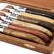 Набор из 6 ножей для стейка ручной работы Laguiole с ручками разных пород дерева в деревяной коробке