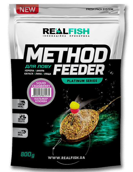 Прикормка Real Fish Method Squid Cranberry 800г 882475