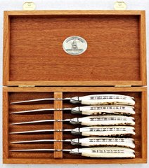 Набір з 6 ножів для стейка ручної роботи Laguiole ручка з рогу оленя LTC6BC
