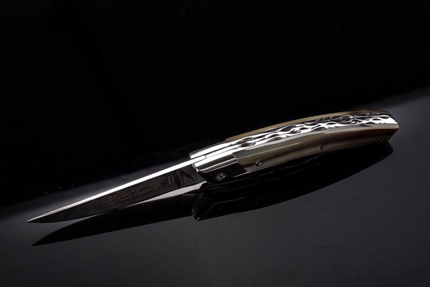 Кишеньковий ніж Thiers RLT Дамаське лезо, ручка зі світлого роги в дубовій коробці 5.90.320.63D