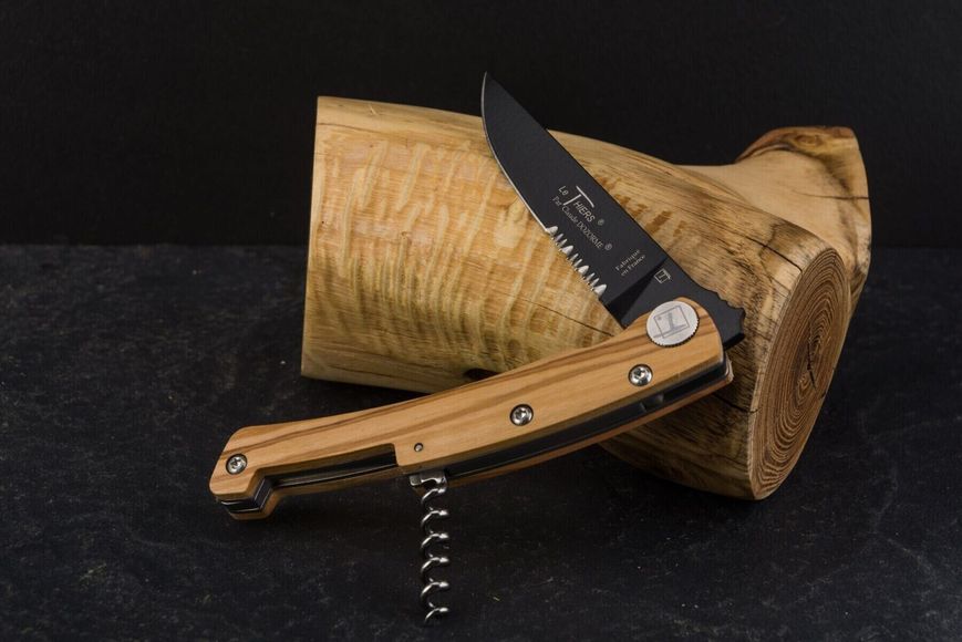 Thiers карманный нож + штопор ручка из оливкового дерева и черное лезвие 1.90.129.89N