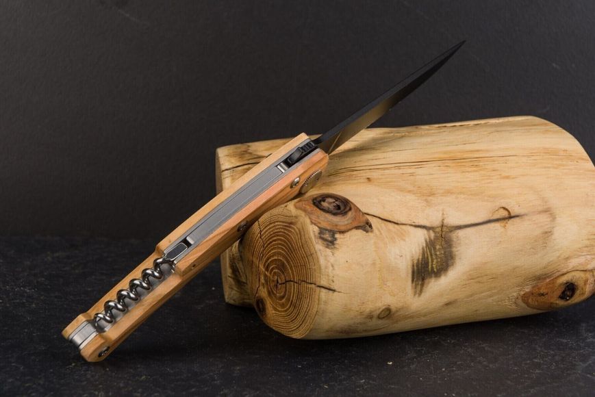 Thiers кишеньковий ніж + штопор ручка з оливкового дерева і чорне лезо 1.90.129.89N